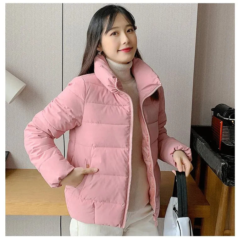 Stand-Up Collar Cropped Solid Puffer Jacket