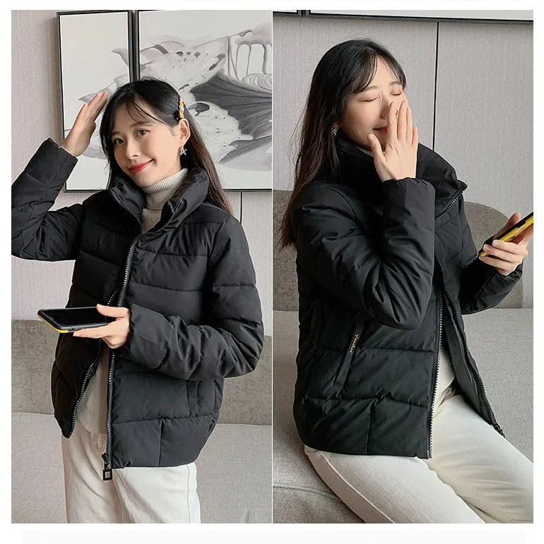 Stand-Up Collar Cropped Solid Puffer Jacket