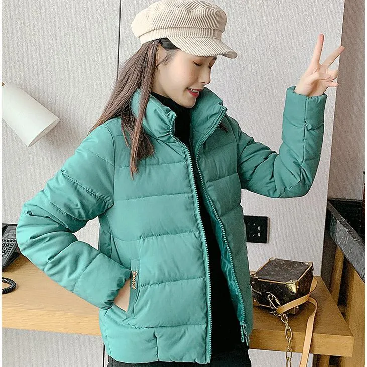 Stand-Up Collar Cropped Solid Puffer Jacket