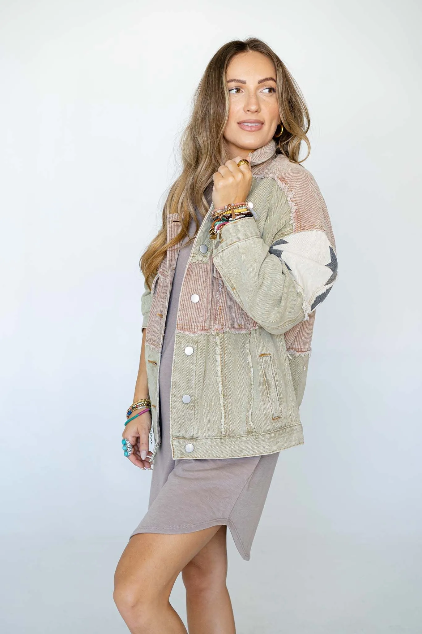 Star Dust Contrast Corduroy Jacket - Multi