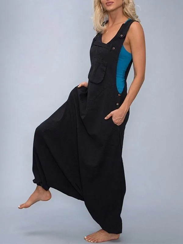 Strap Solid Color Loose Jumpsuit