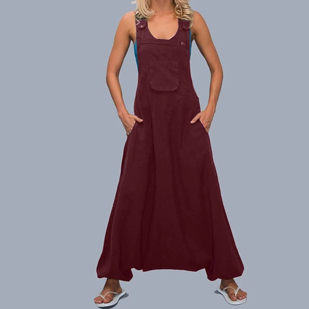 Strap Solid Color Loose Jumpsuit