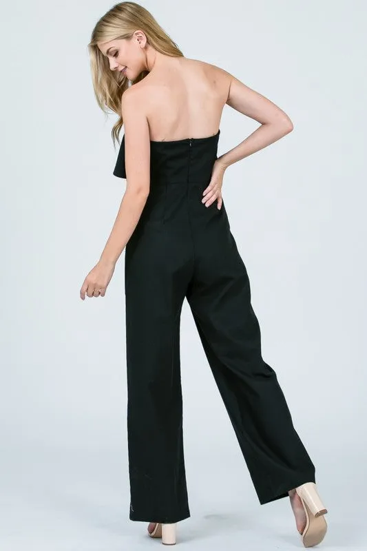 Strapless Jumpsuit with Top Ruffle Detail