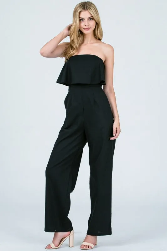 Strapless Jumpsuit with Top Ruffle Detail