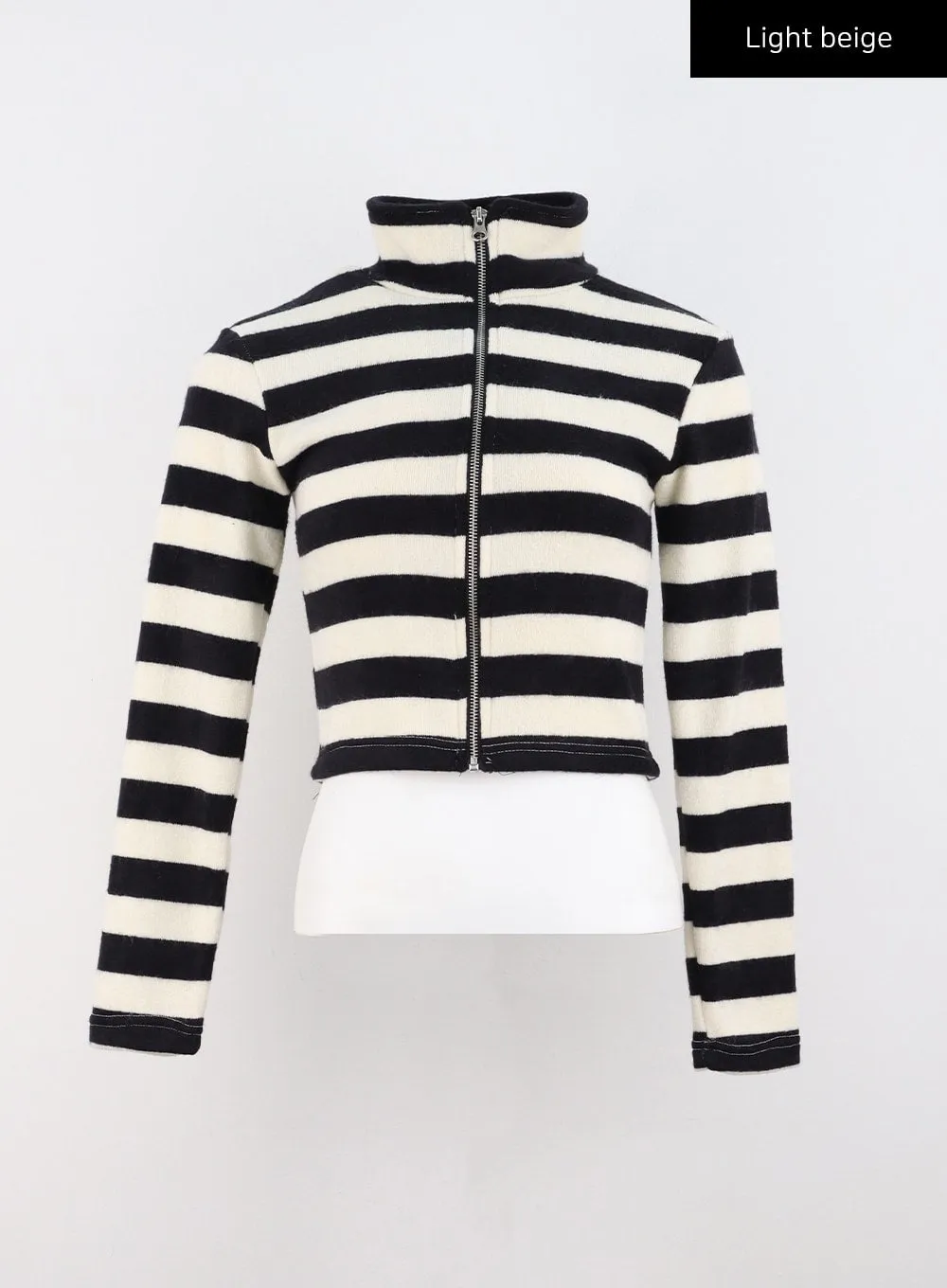 Stripe Zip-Up Turtleneck Knit Top CO319