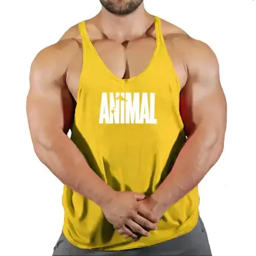 Summer Animal Gym Stringer Tank Top Men Cotton Clothing Bodybuilding