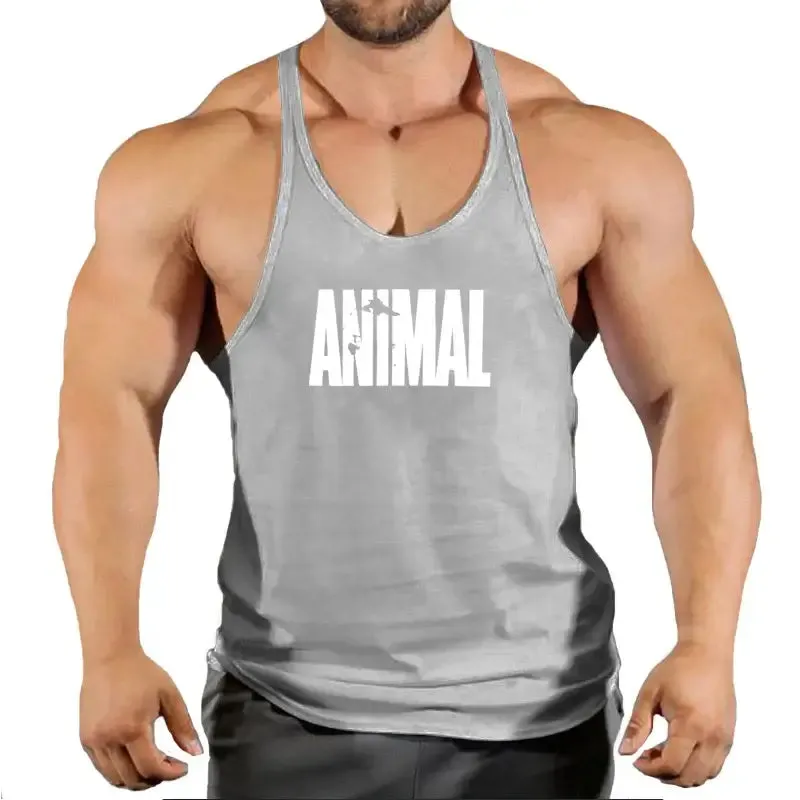 Summer Animal Gym Stringer Tank Top Men Cotton Clothing Bodybuilding