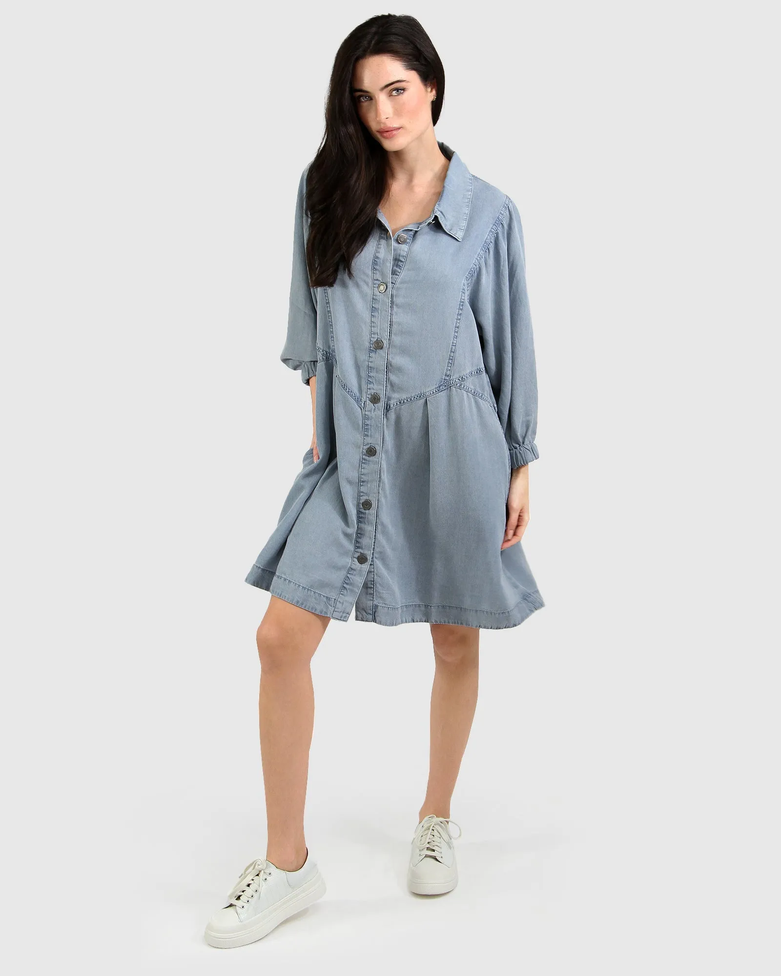 Supercut Denim Dress - Mid Denim