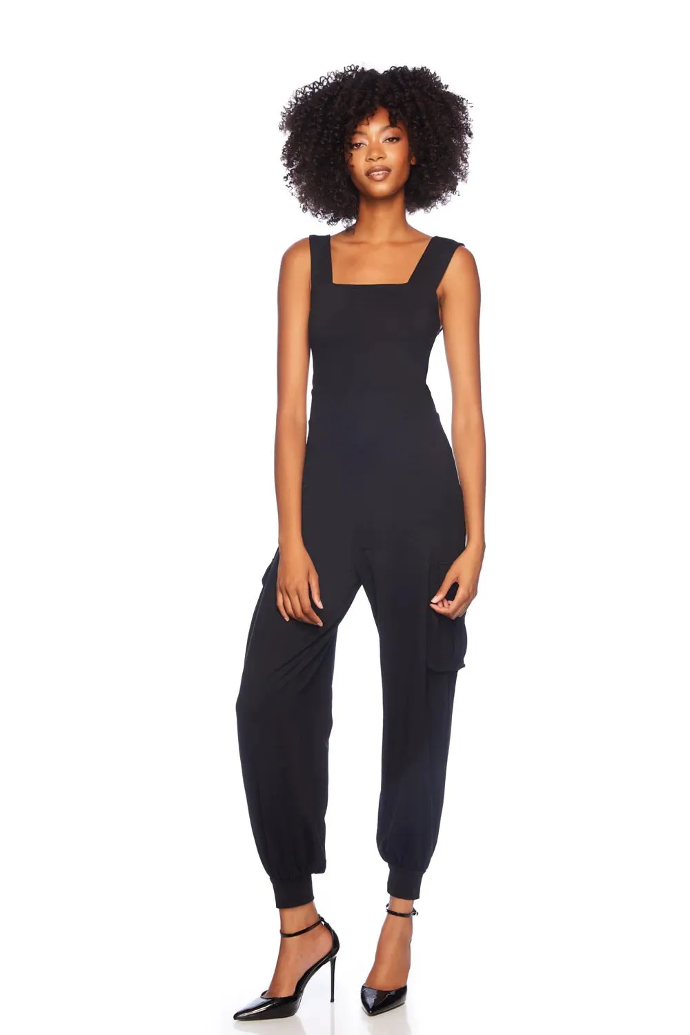 Susana Monaco Cargo Wide Strap Jumpsuit - BLACK