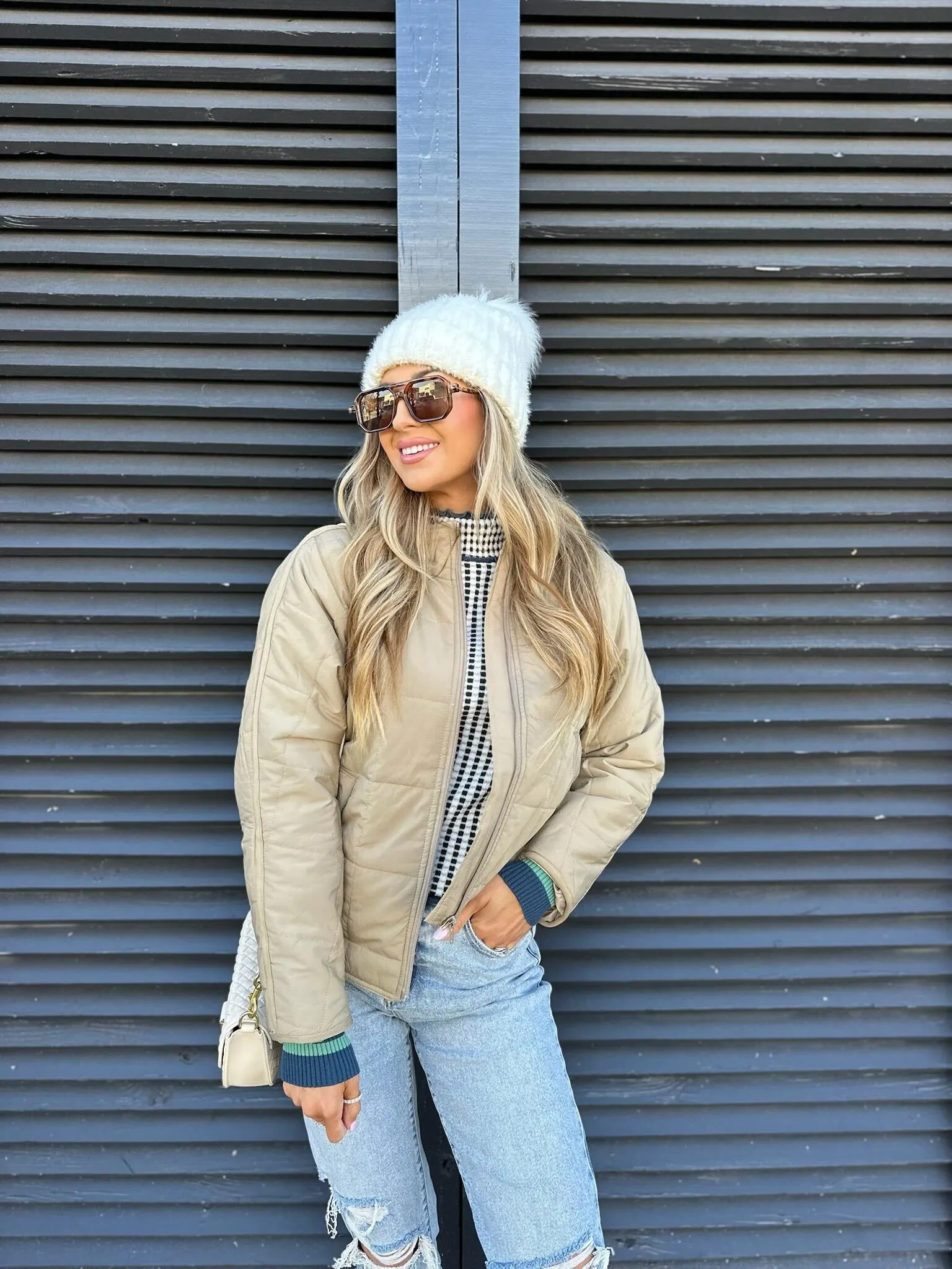 Taupe Zip Up Puffer Jacket