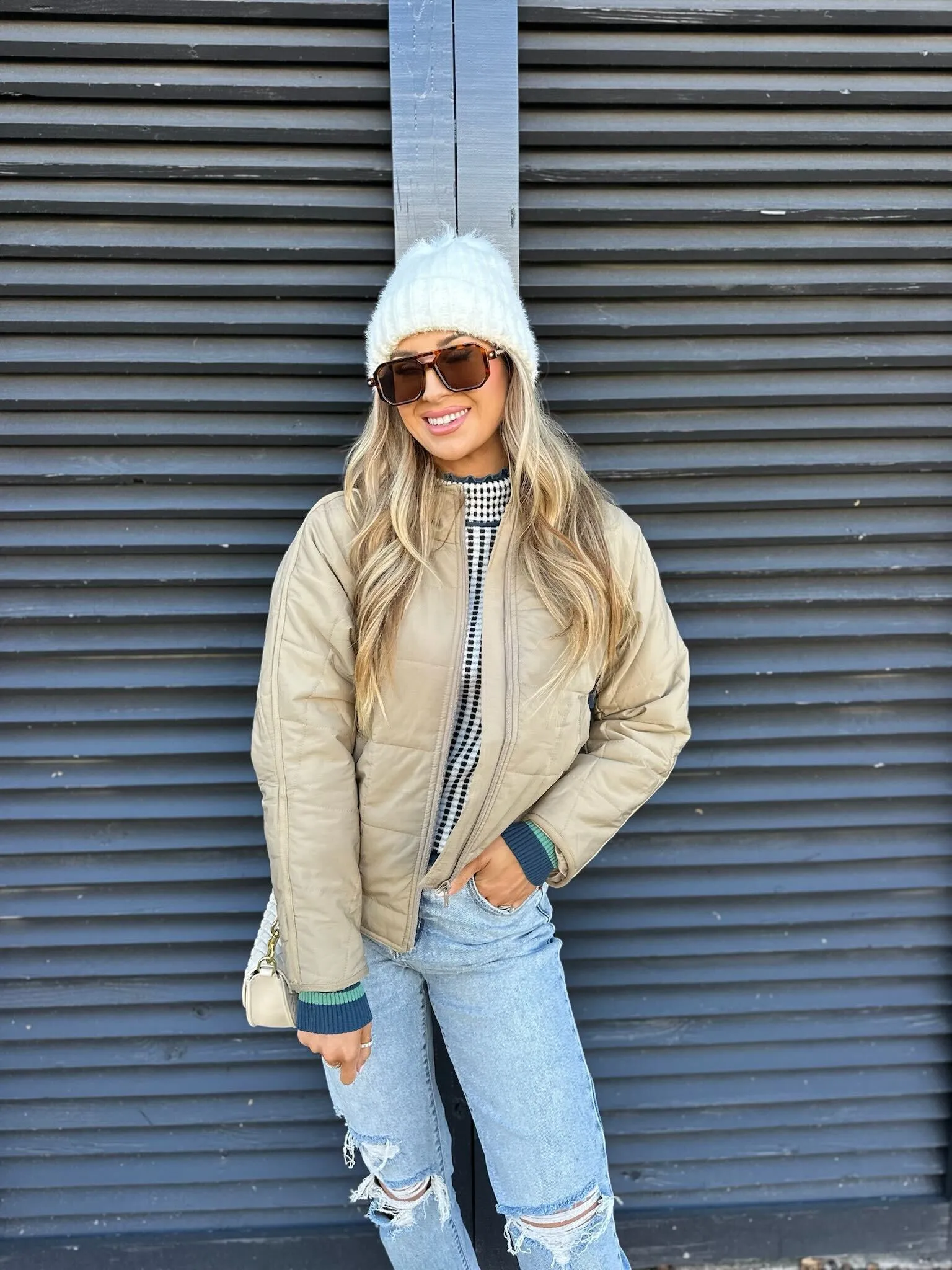 Taupe Zip Up Puffer Jacket