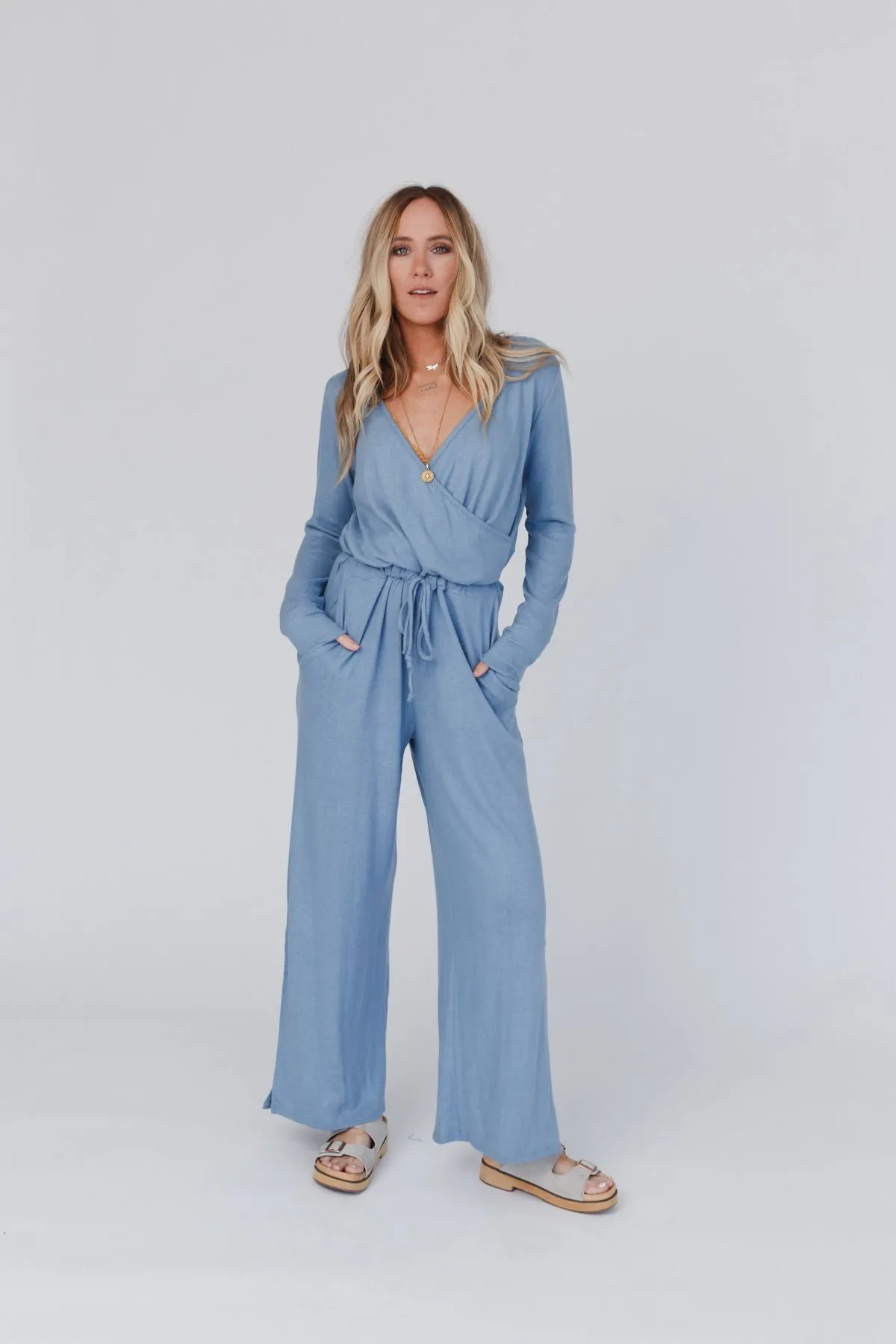 The Nest As It Was Cross Front Jumpsuit - Blue Denim