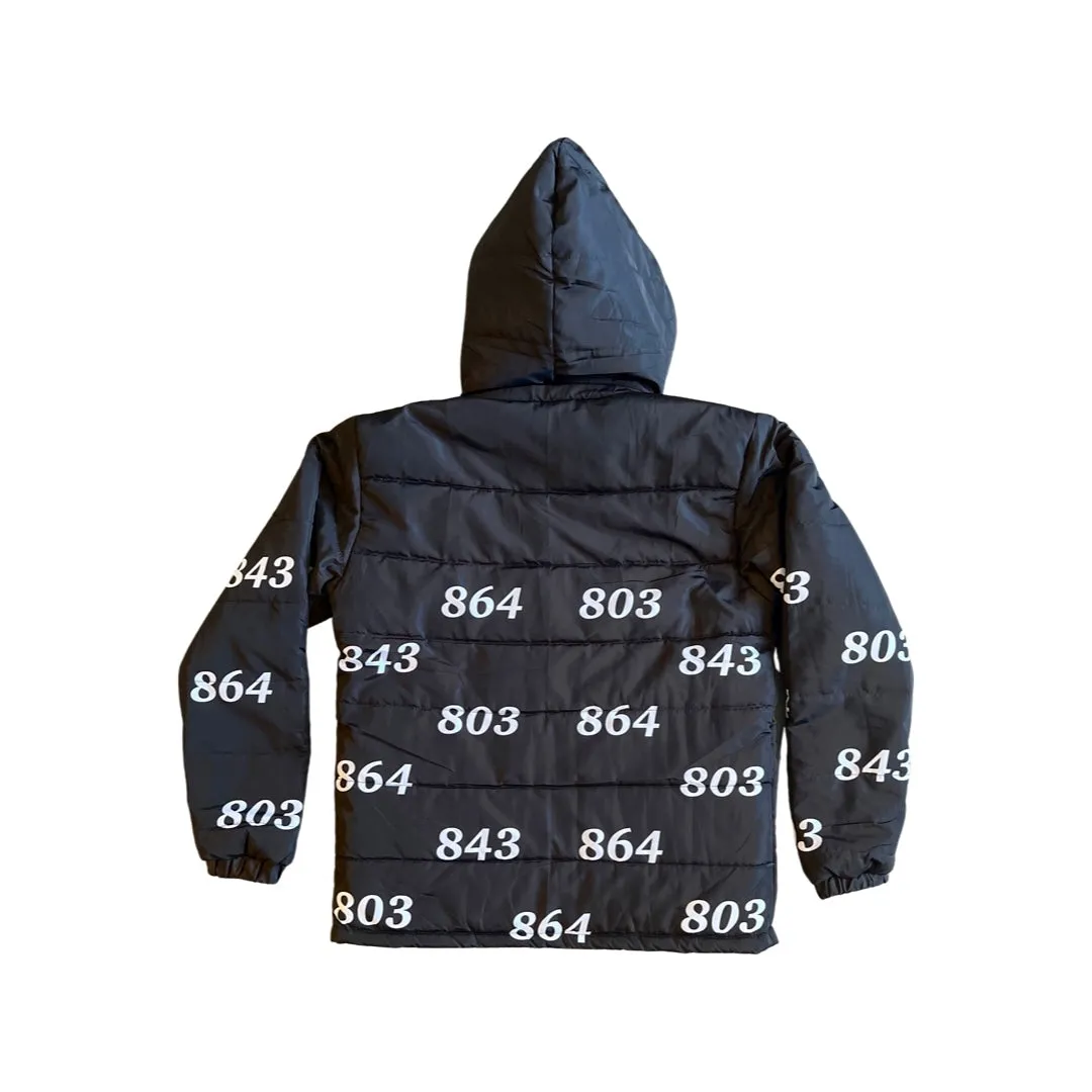 The Ode Area Code Puffer Jacket( South Carolina 803, 843, 864)