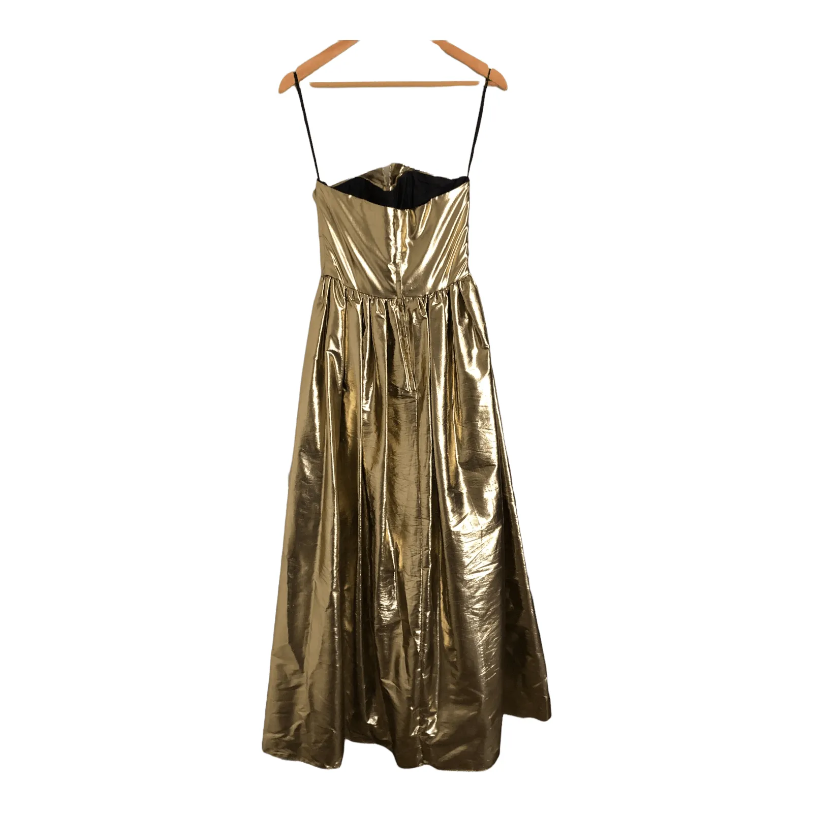 Trina Lewis & Marjon Couture Vintage Sleeveless Strapless Evening Bow Dress Foil Gold S UK Size 8