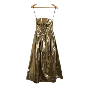 Trina Lewis & Marjon Couture Vintage Sleeveless Strapless Evening Bow Dress Foil Gold S UK Size 8