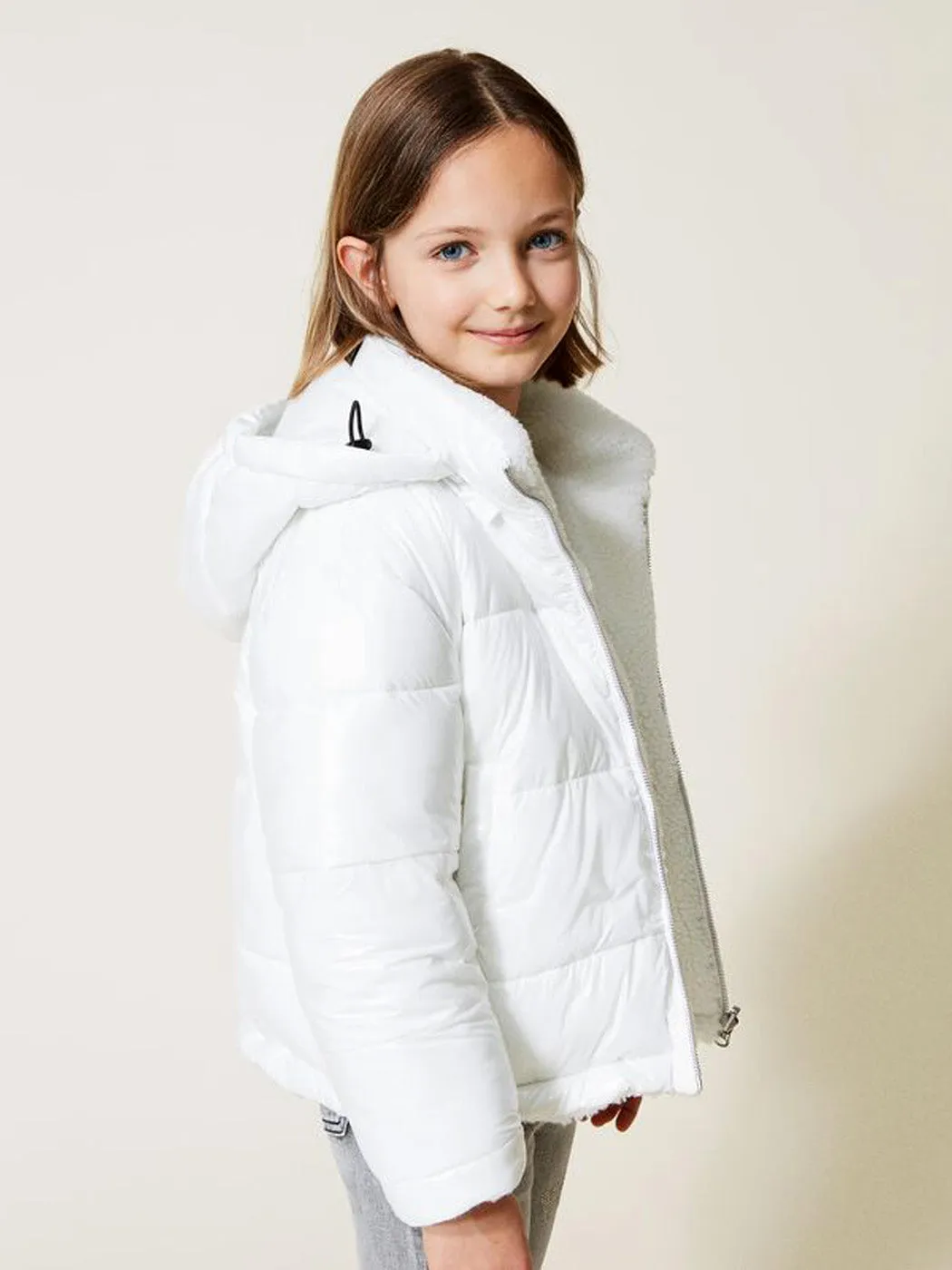 TWINSET Girl's Reversible puffer jacket with faux fur-222GJ211E