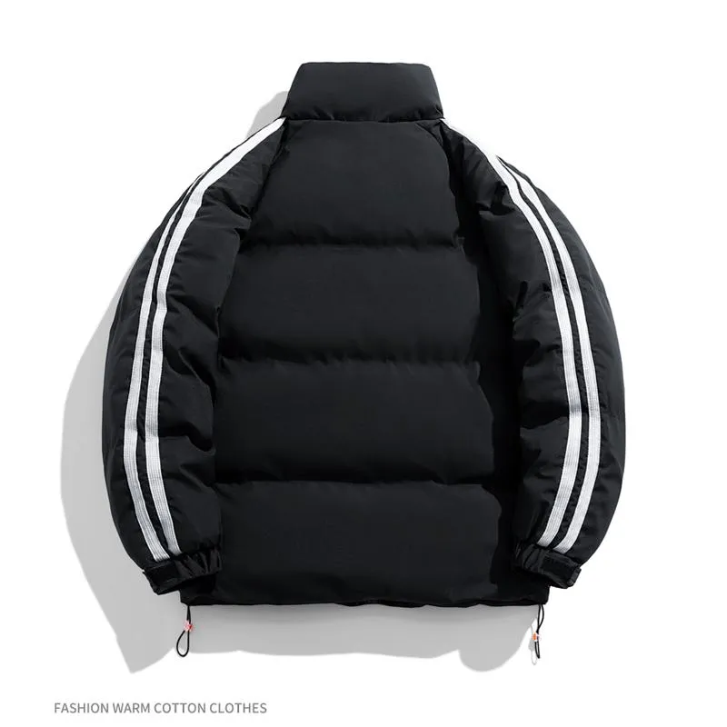 Two Stripes Trendy Stand-Up Collar Thickened Puffer Jacket