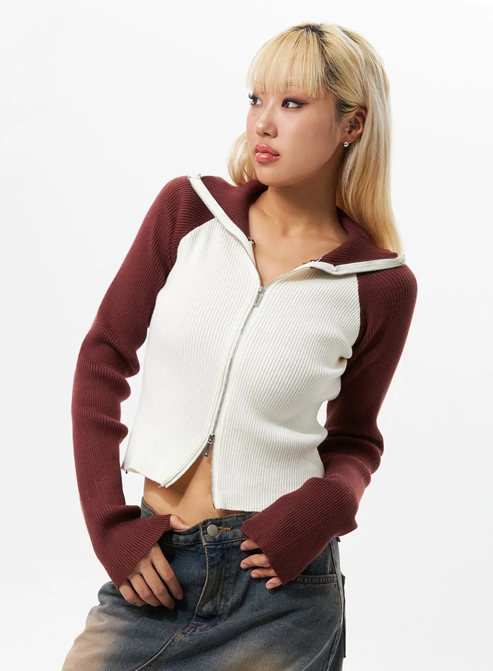 Two Tone Zip-Up IO326