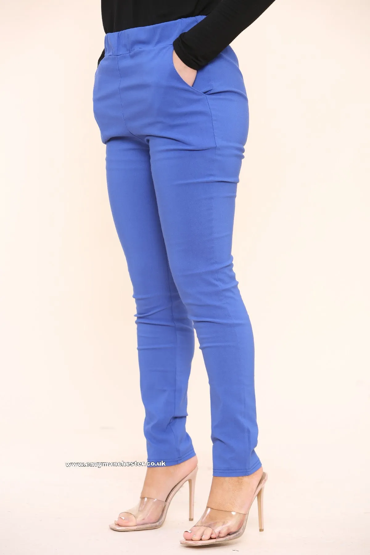 UK Stretch Slim Leg Plain Trousers