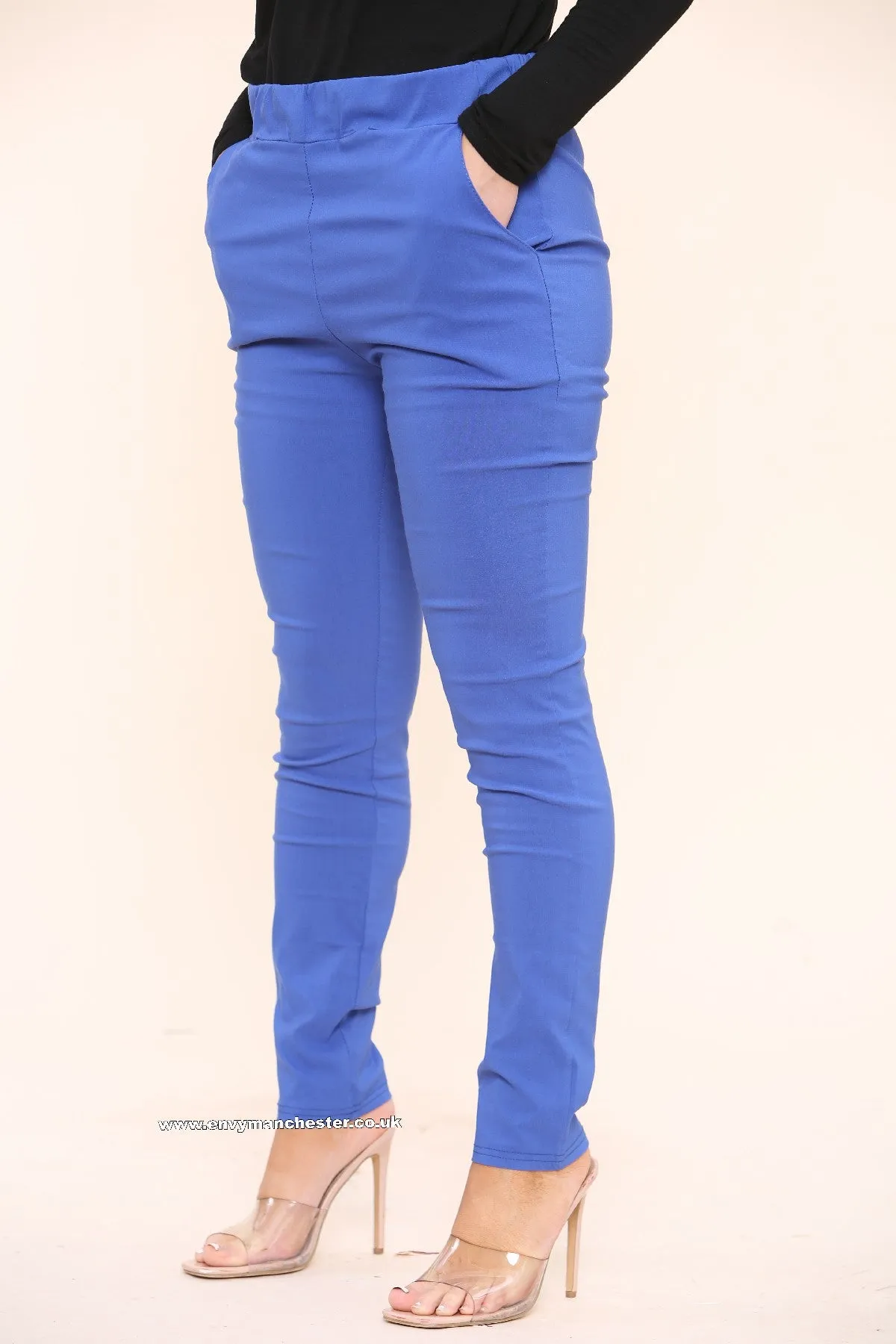 UK Stretch Slim Leg Plain Trousers