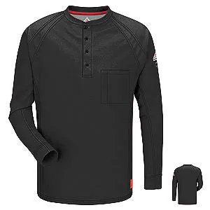 VF Imagewear Bulwark IQ 4X Black 5.3 Ounce 69% Cotton 25% Polyester 6% Polyoxadiazole Men's Long Sleeve Flame Resistant Henley Shirt With Concealed Pencil Stall And Chest Pocket