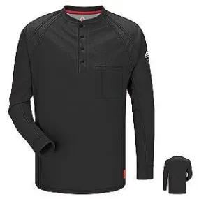 VF Imagewear Bulwark IQ 4X Black 5.3 Ounce 69% Cotton 25% Polyester 6% Polyoxadiazole Men's Long Sleeve Flame Resistant Henley Shirt With Concealed Pencil Stall And Chest Pocket