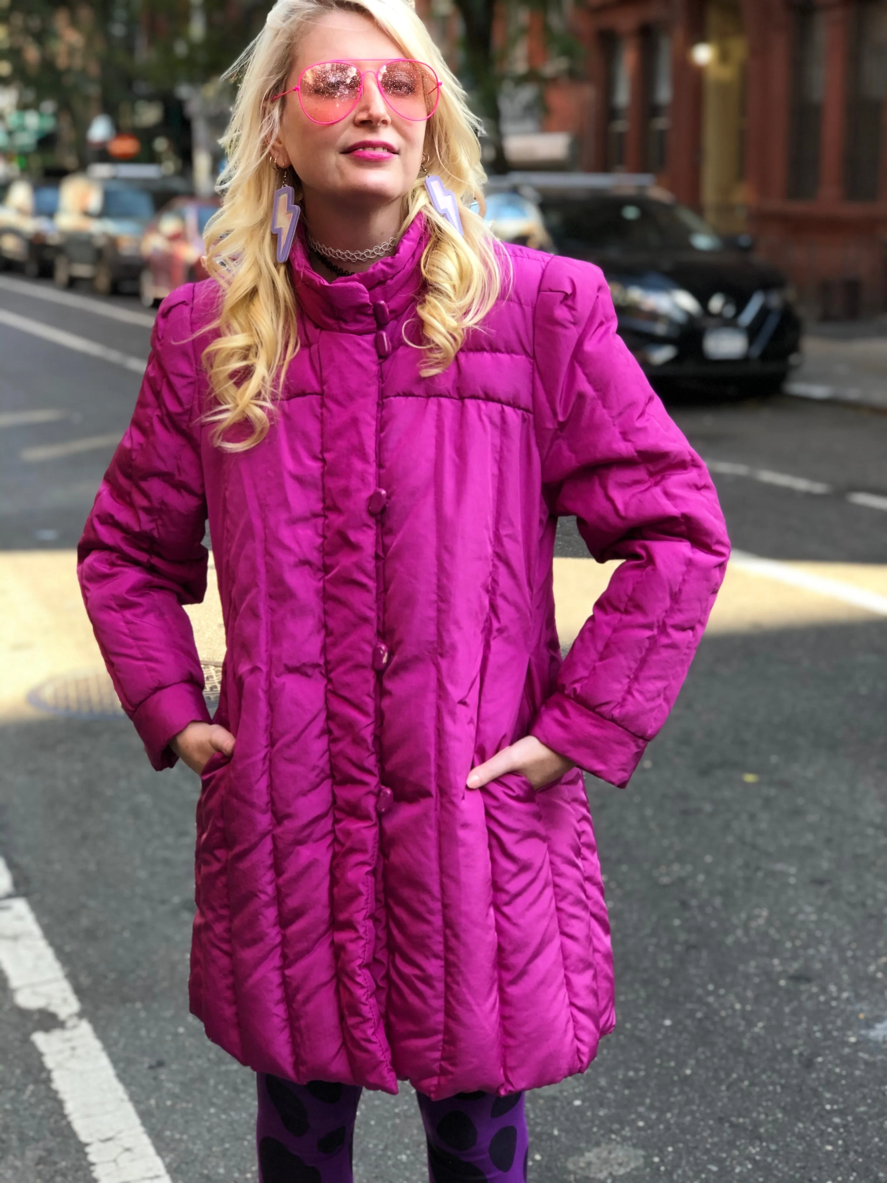 Vintage 80s Pink Puffer Mid Length Jacket