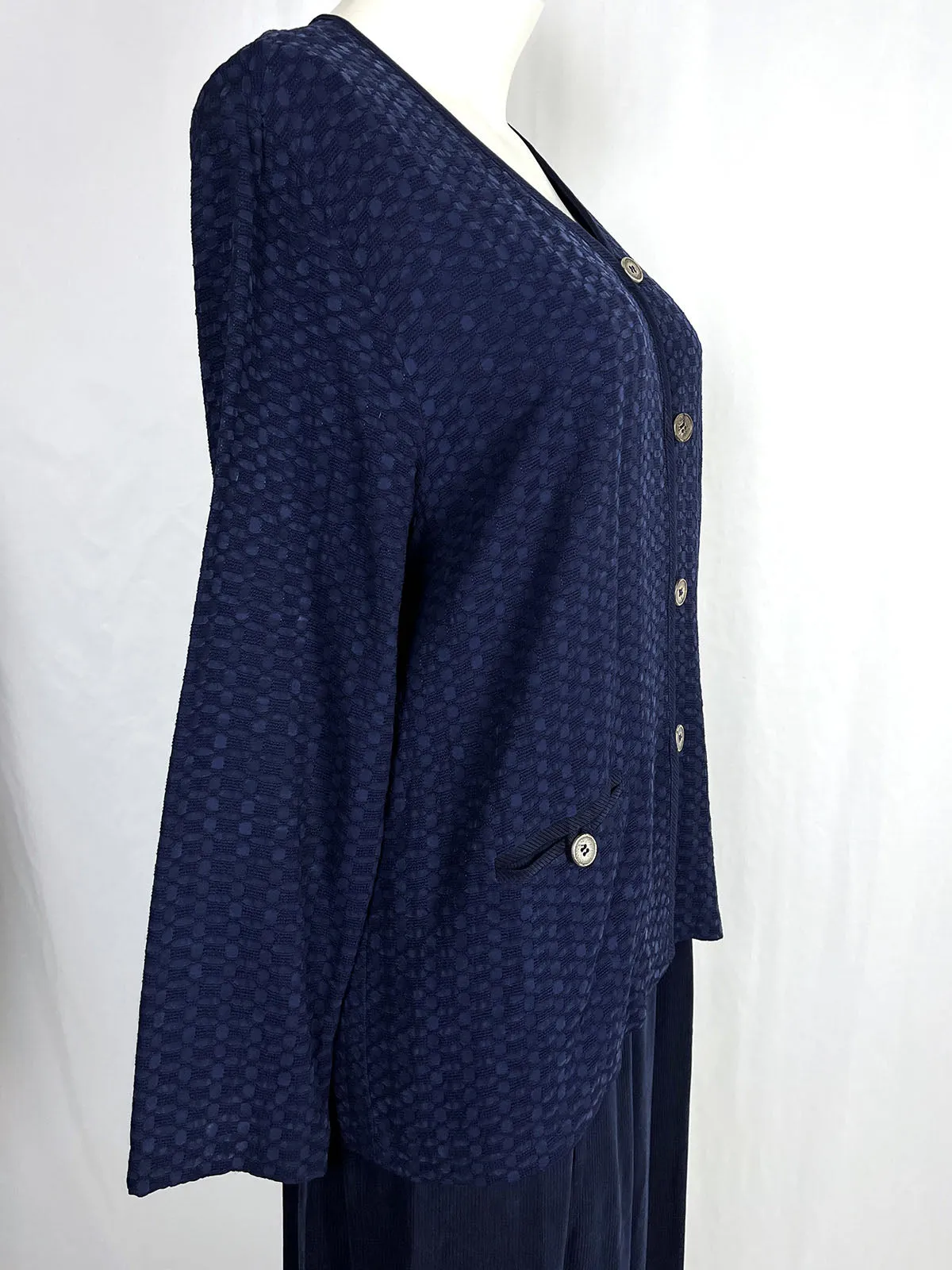 Vintage Cynthia Max Size L 14/16 Navy Circles & Lines 3PC Suit Set