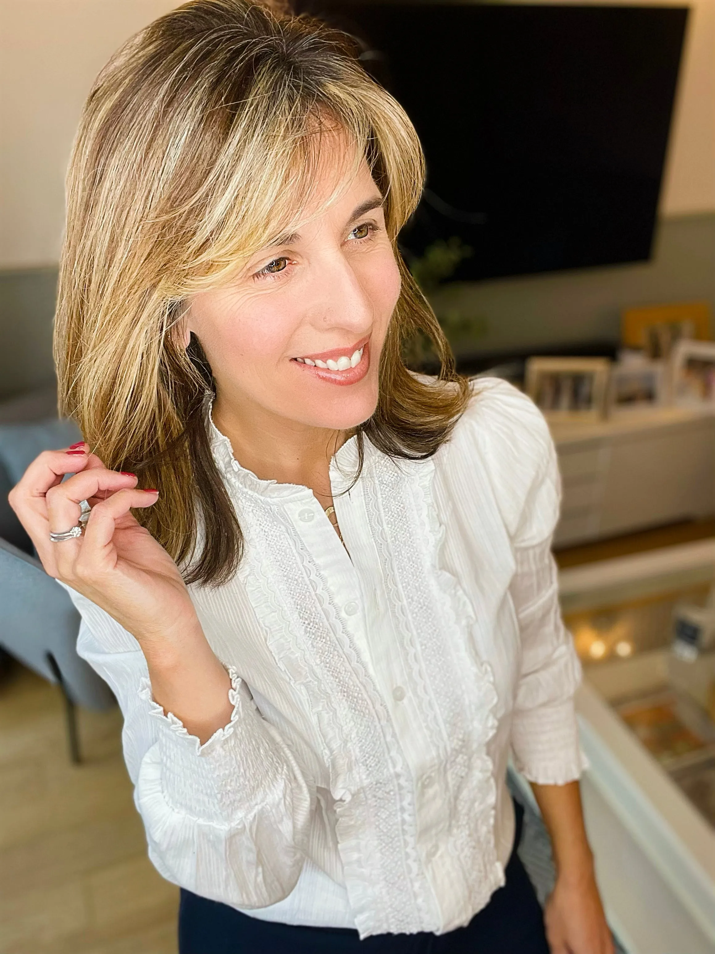 White Ruffle Trim Shirt