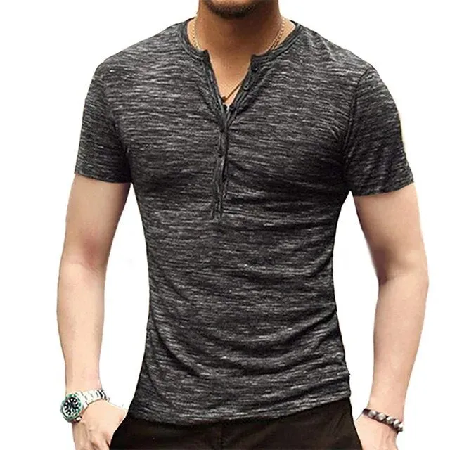 Wiaofellas Men's Henley T-shirt Short Sleeve Slim Fit Casual Tshirt Button Popular Knitting T Shirt For Male Top Summer Men's  Wear Clothes