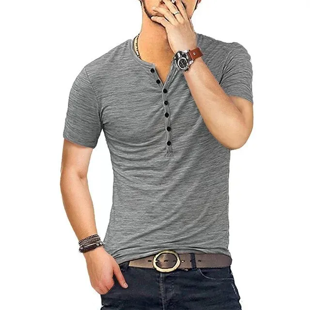 Wiaofellas Men's Henley T-shirt Short Sleeve Slim Fit Casual Tshirt Button Popular Knitting T Shirt For Male Top Summer Men's  Wear Clothes