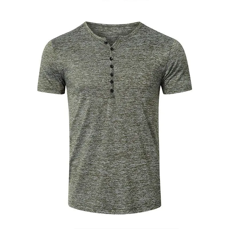 Wiaofellas Men's Henley T-shirt Short Sleeve Slim Fit Casual Tshirt Button Popular Knitting T Shirt For Male Top Summer Men's  Wear Clothes