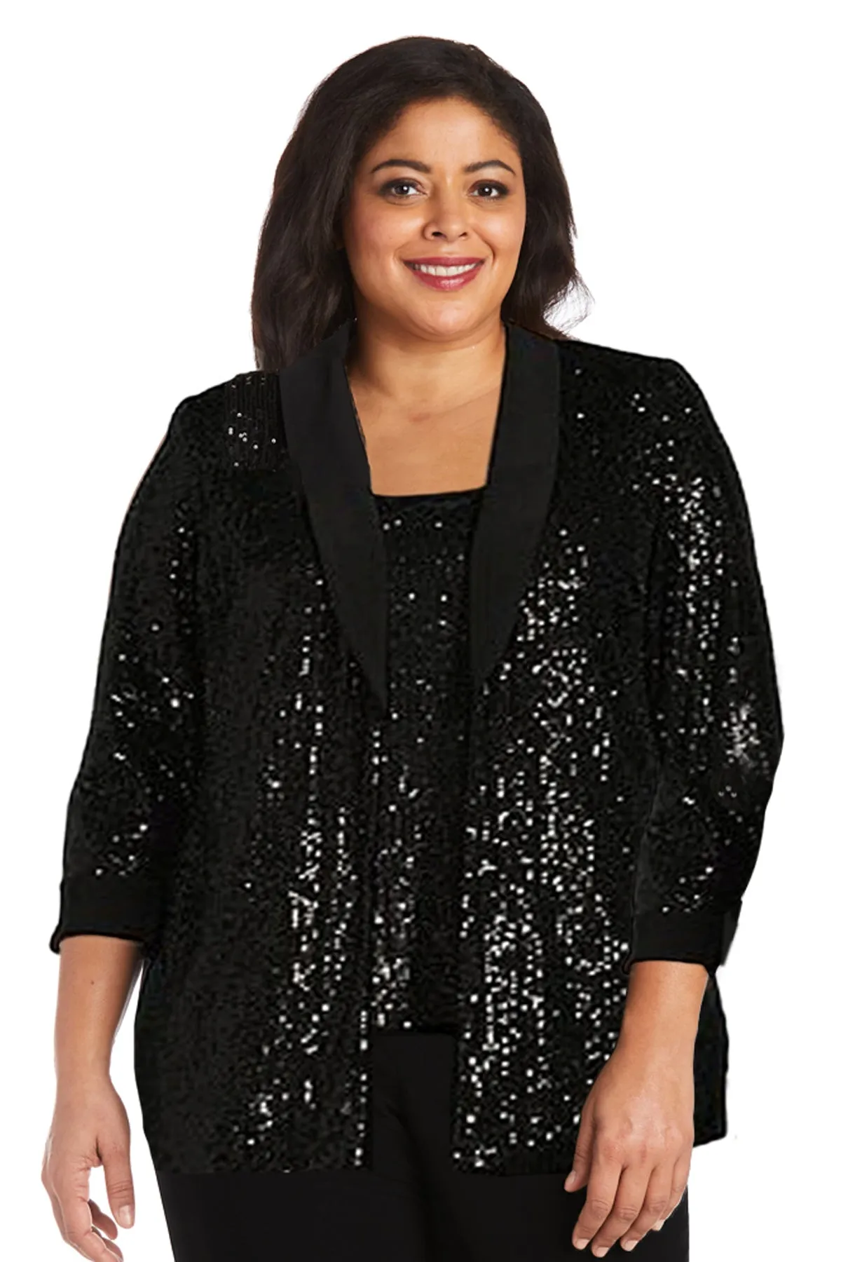 Women Plus Size Sequin Beaded Jacket and Pantsuit