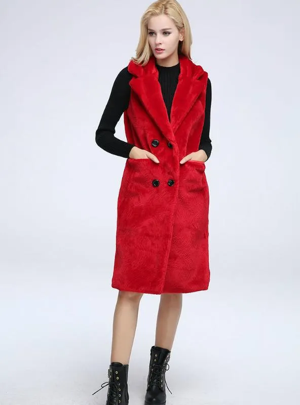 Women Sheep Shearling Coat Suit Lapel Wool Fur Waistcoat