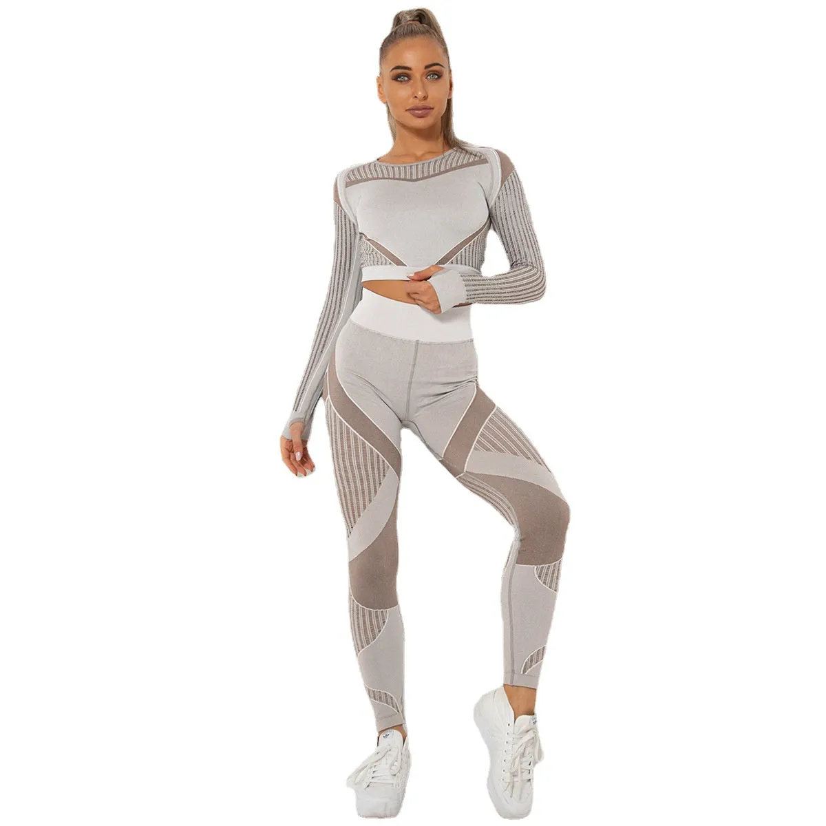 Women's long-sleeved yoga suit sports fitness running yoga pants