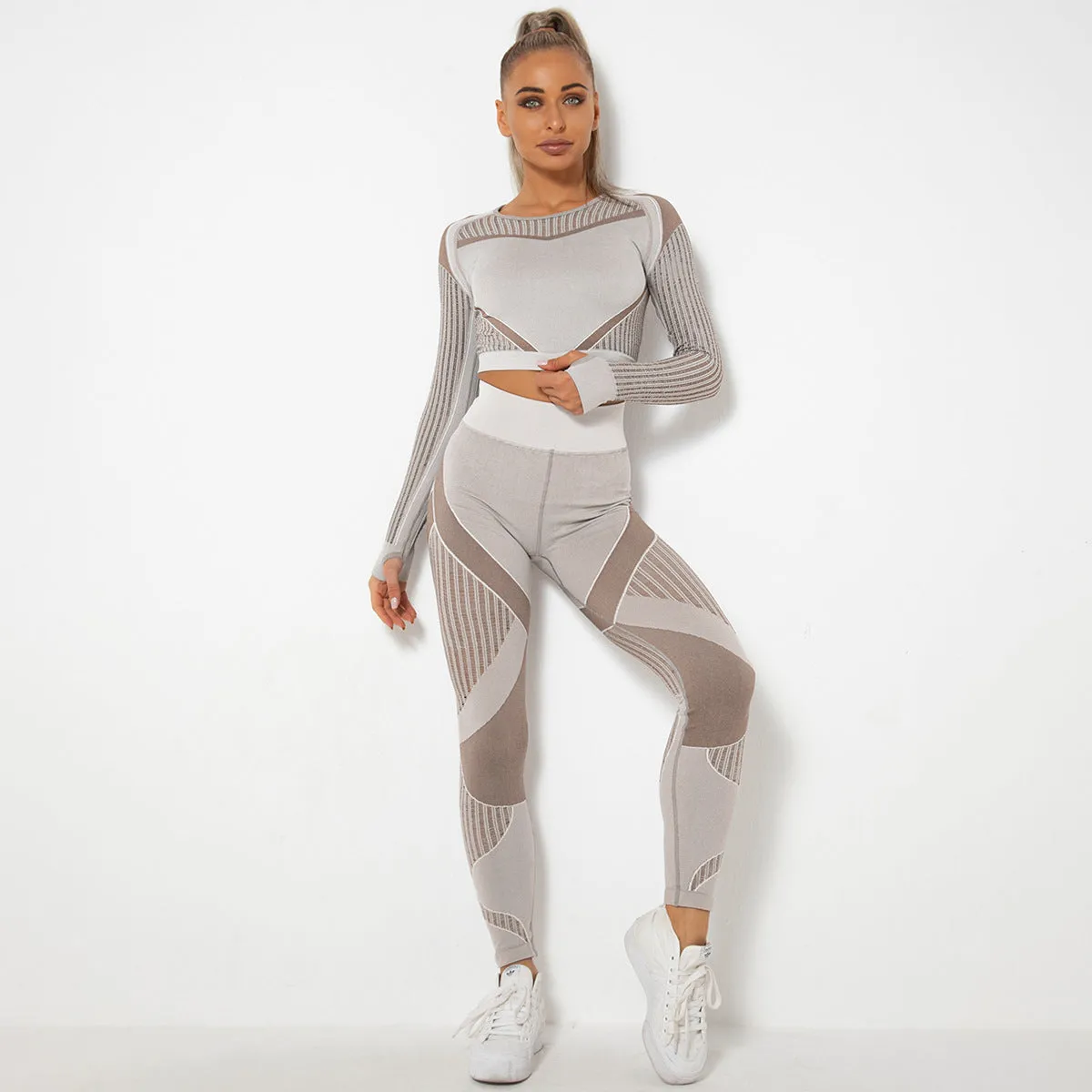 Women's long-sleeved yoga suit sports fitness running yoga pants