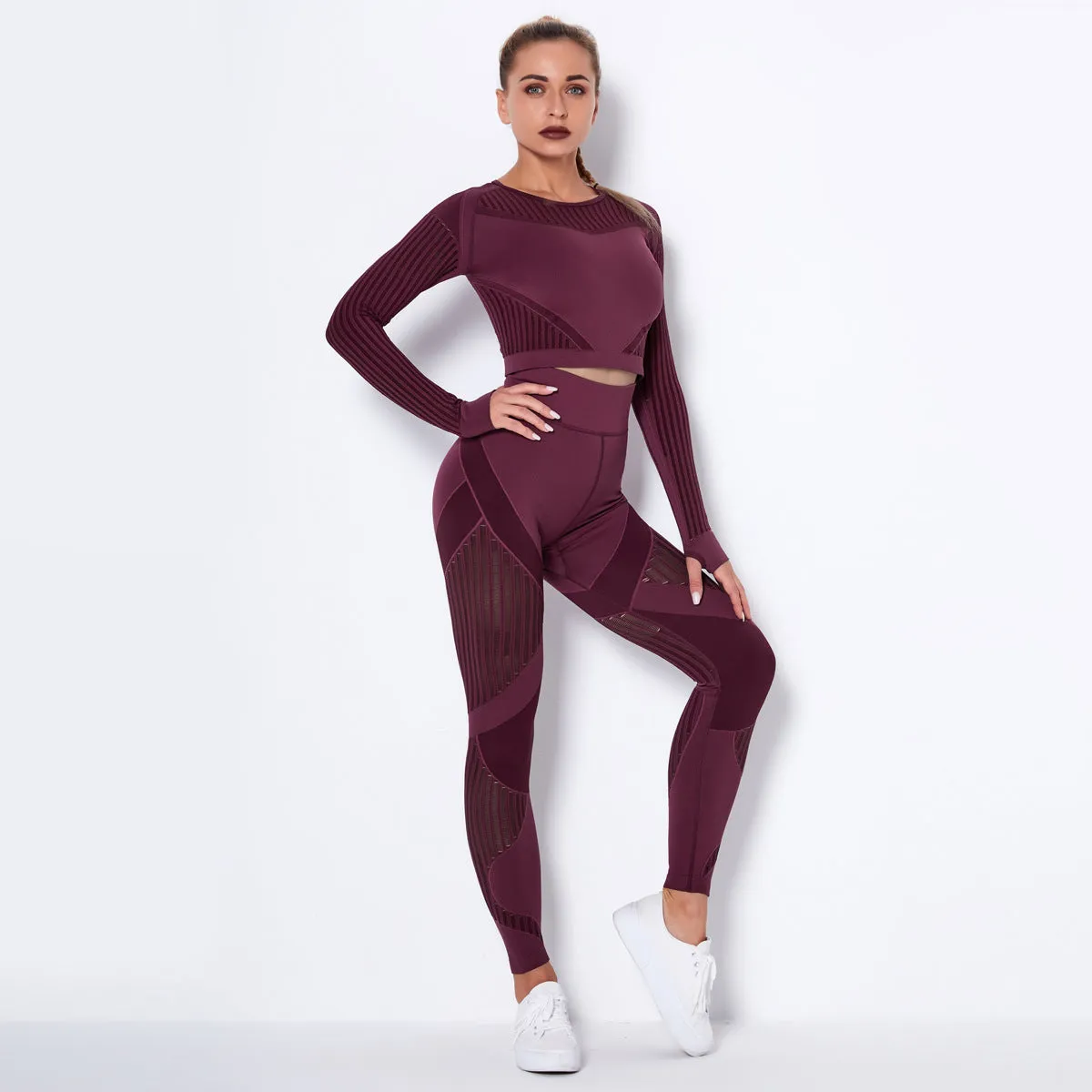 Women's long-sleeved yoga suit sports fitness running yoga pants