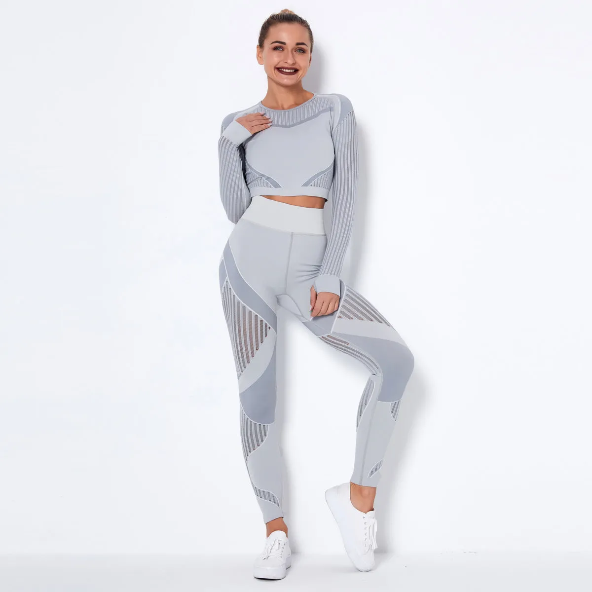 Women's long-sleeved yoga suit sports fitness running yoga pants