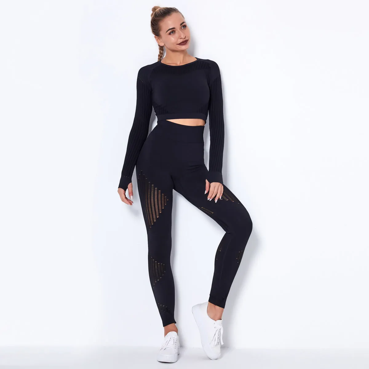 Women's long-sleeved yoga suit sports fitness running yoga pants