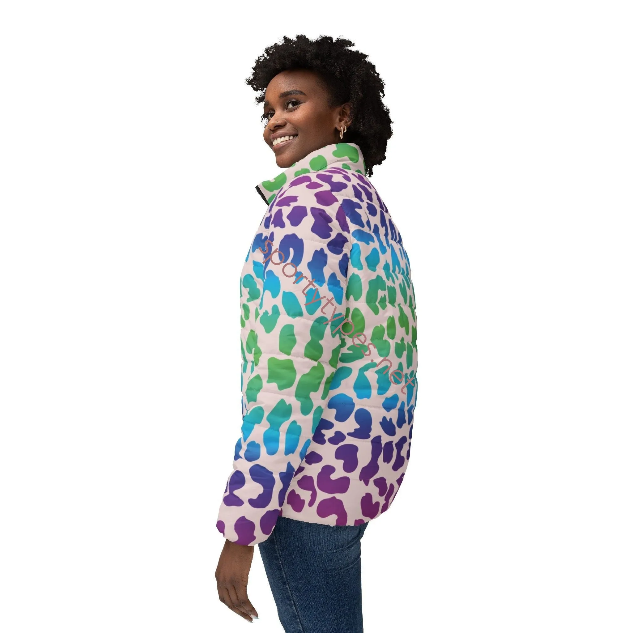 Women’s Neon Leopard Print Puffer Jacket