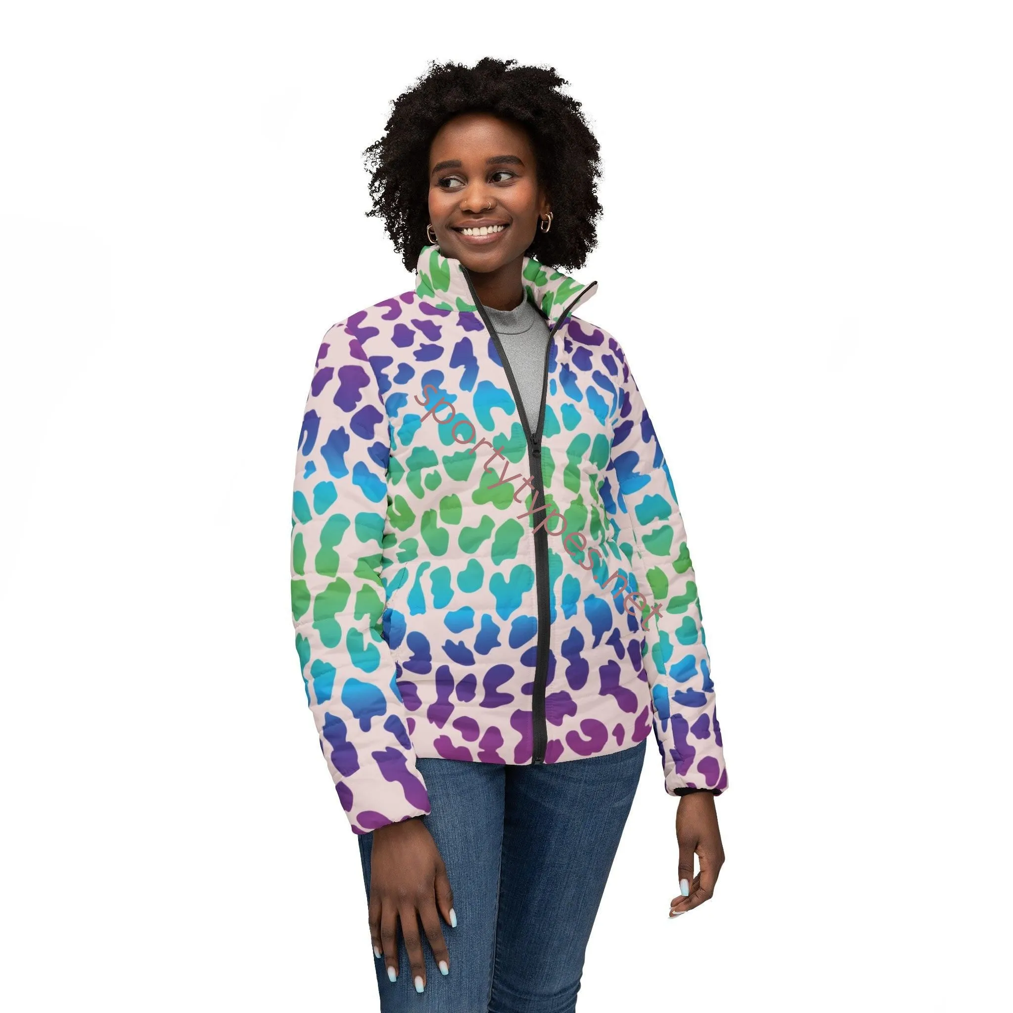 Women’s Neon Leopard Print Puffer Jacket