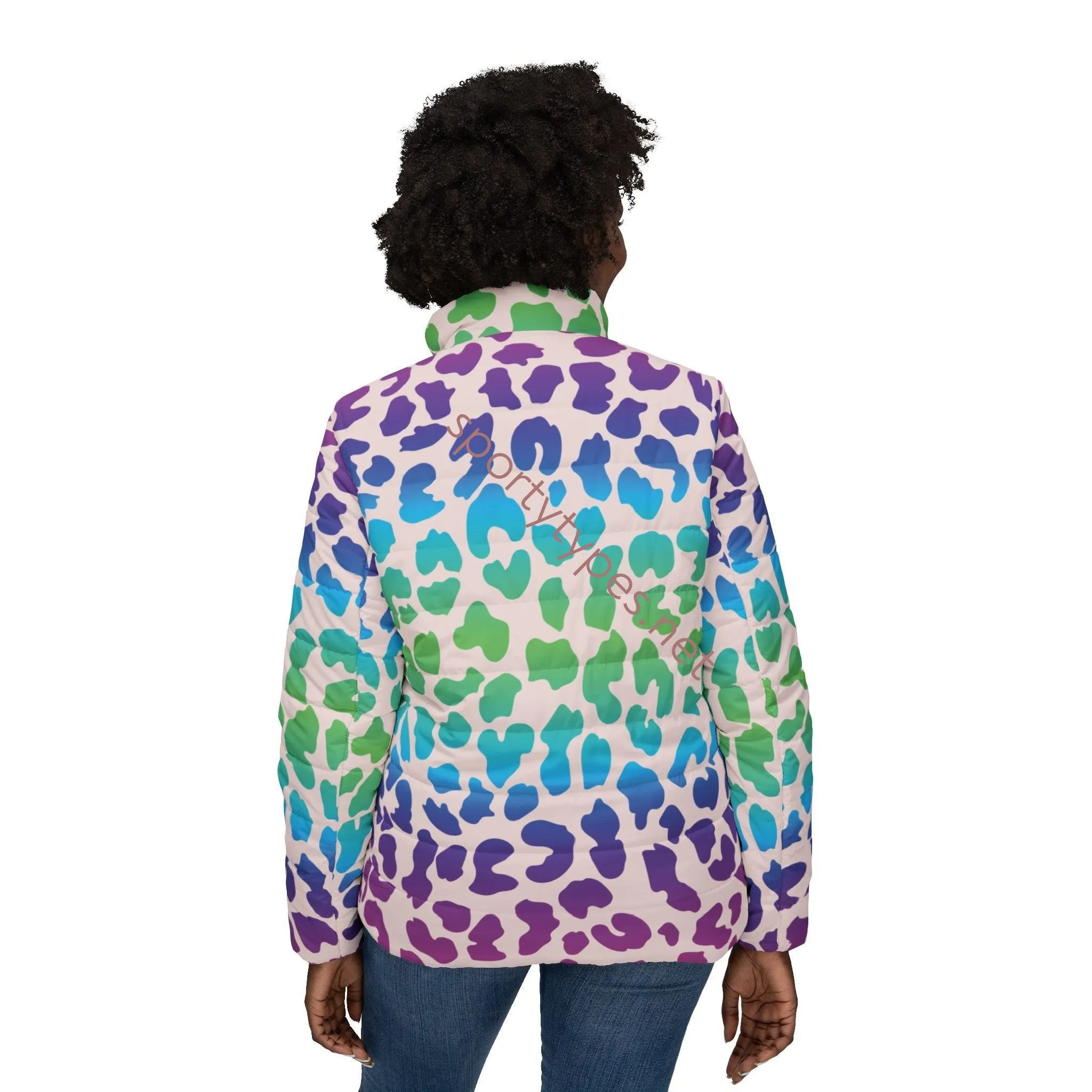 Women’s Neon Leopard Print Puffer Jacket