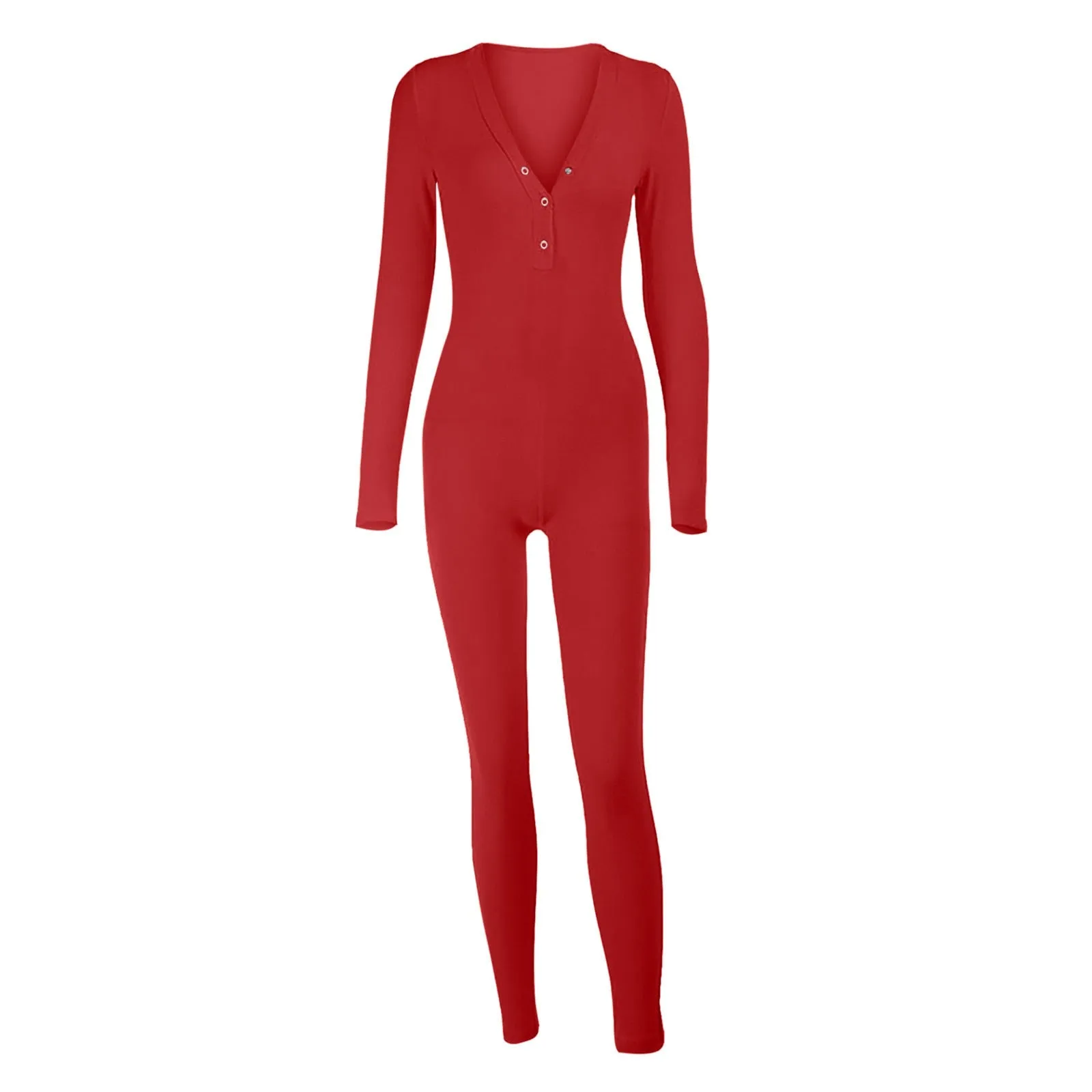 Women's Pajamas Onesies Sleepwear Button-down Front Sexy  Buttoned Flap Pijama V-neck Long Sleeve Jumpsuit Female Home Clothes