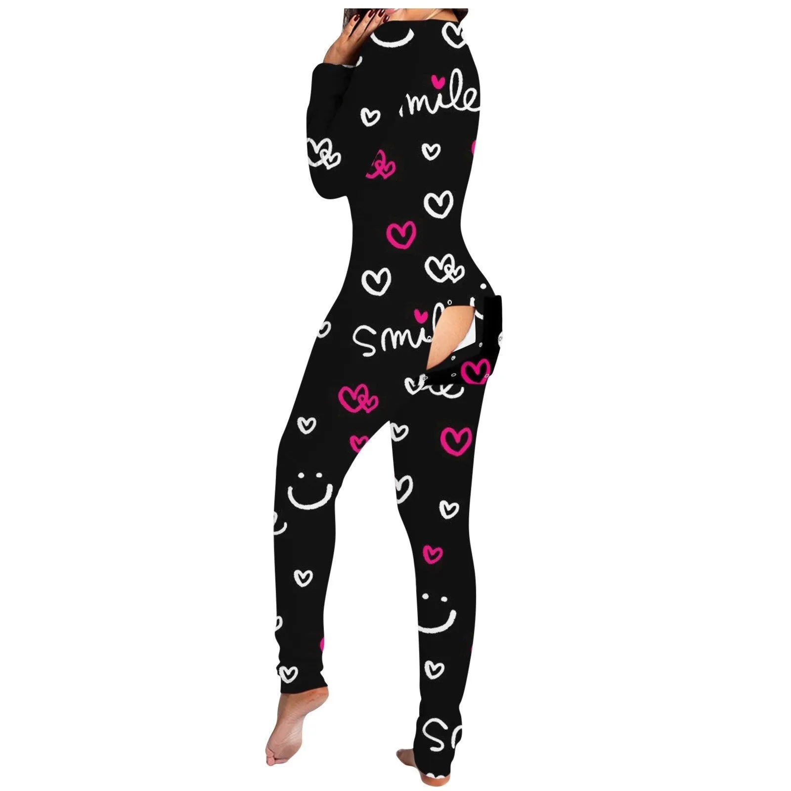 Women's Pajamas Onesies Sleepwear Button-down Front Sexy  Buttoned Flap Pijama V-neck Long Sleeve Jumpsuit Female Home Clothes