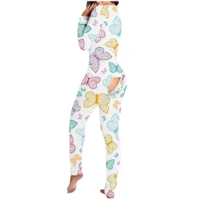 Women's Pajamas Onesies Sleepwear Button-down Front Sexy  Buttoned Flap Pijama V-neck Long Sleeve Jumpsuit Female Home Clothes