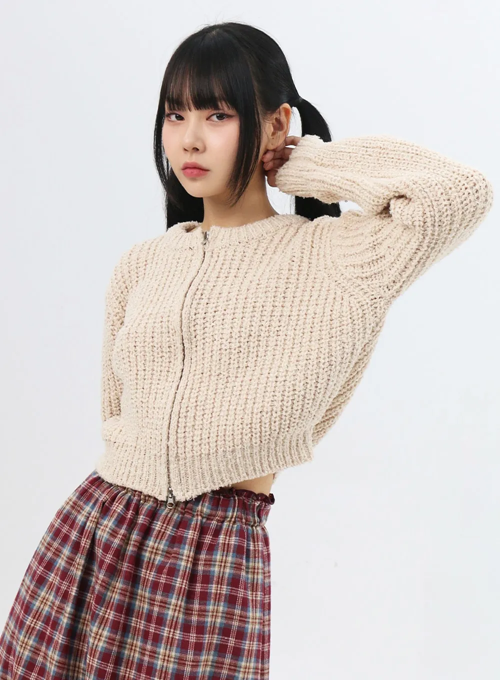 Zip-Up Waffle Knit Sweater IN314