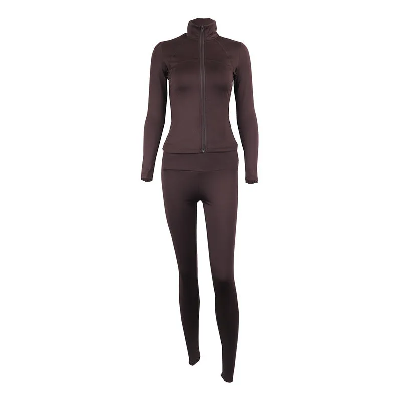 Zipped Jacket and Tights Fitness Activewear Set