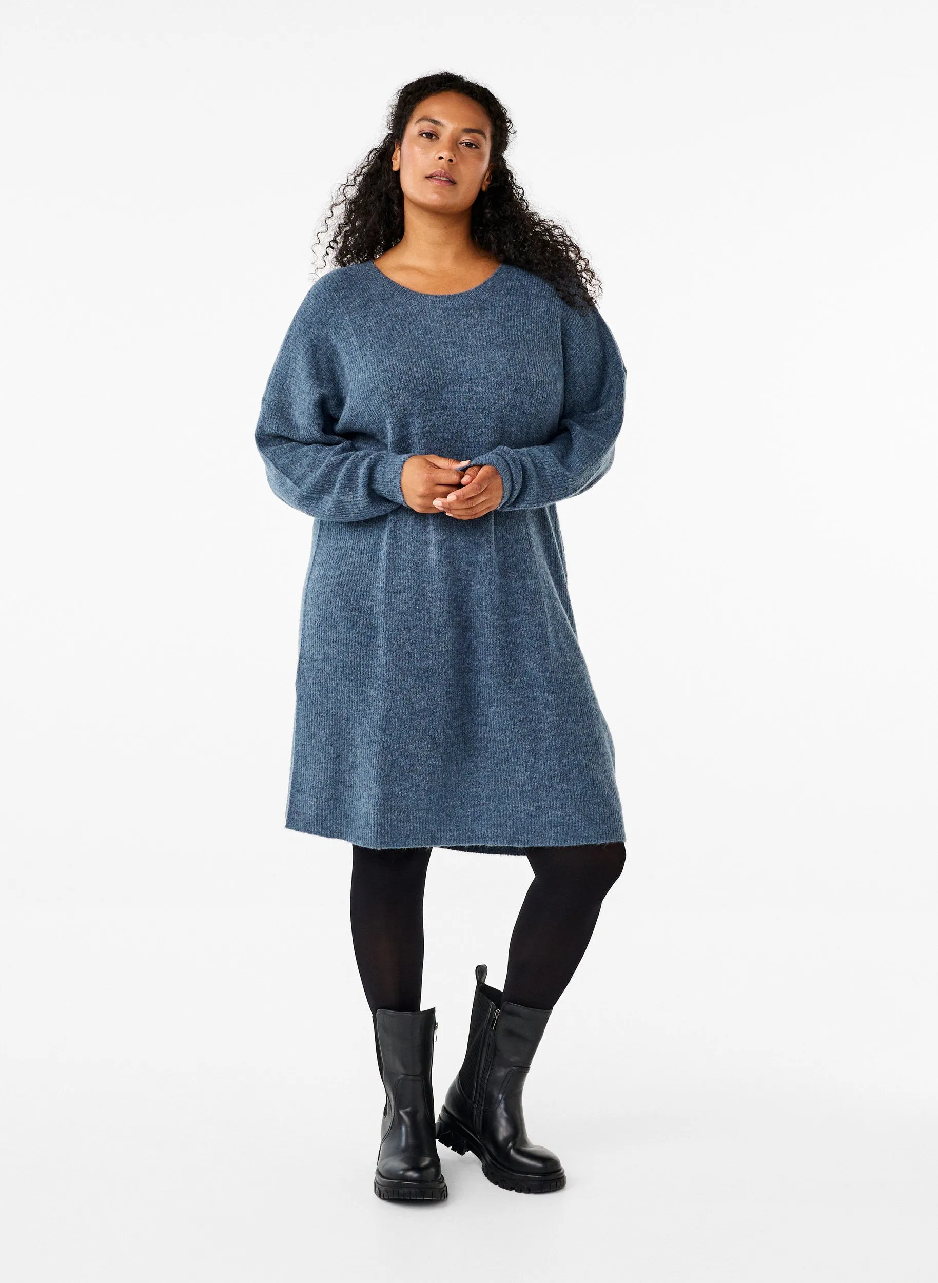 Zizzi Maya Knitted Dress in Blue