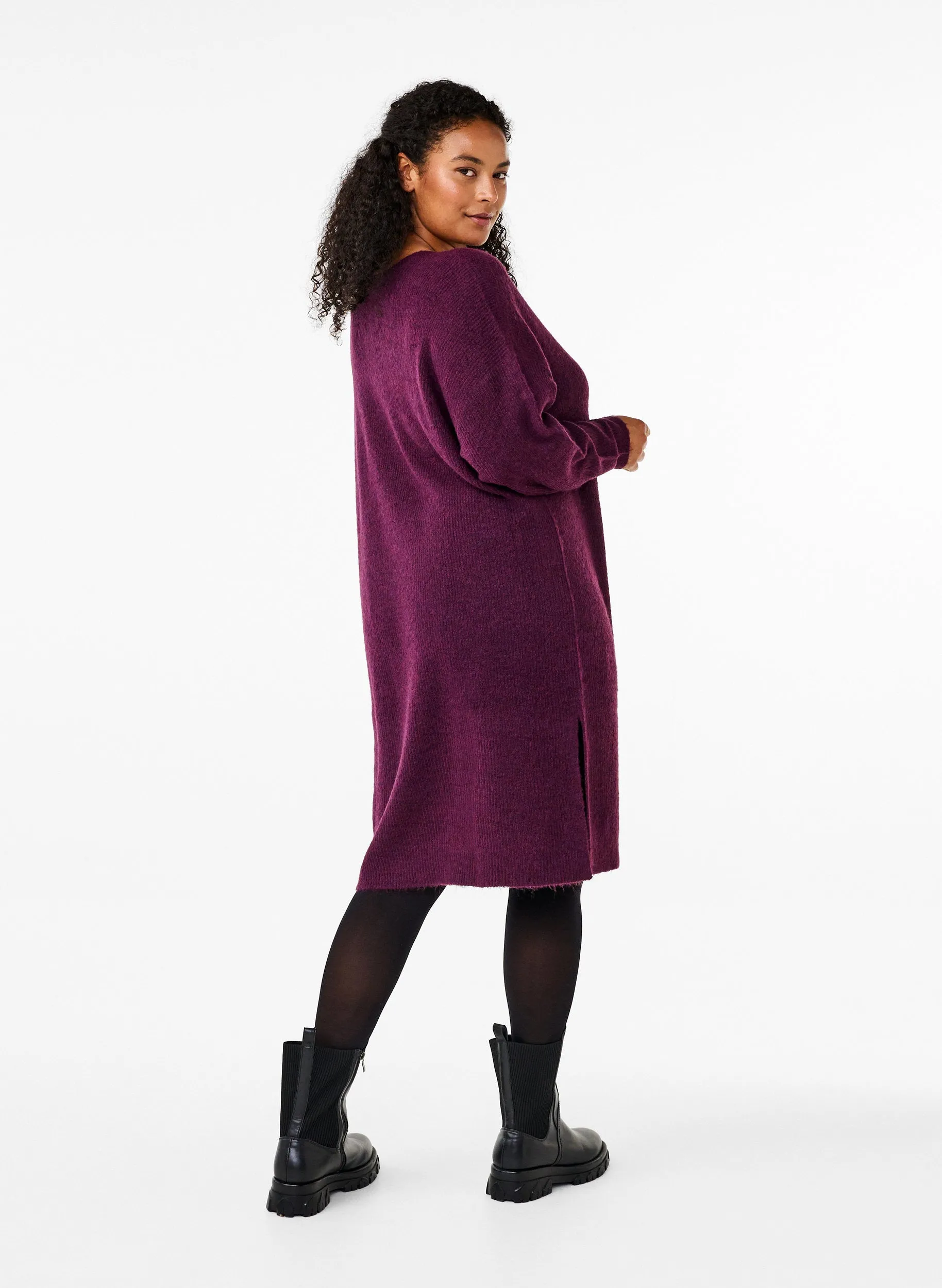 Zizzi Maya Knitted Dress in Purple