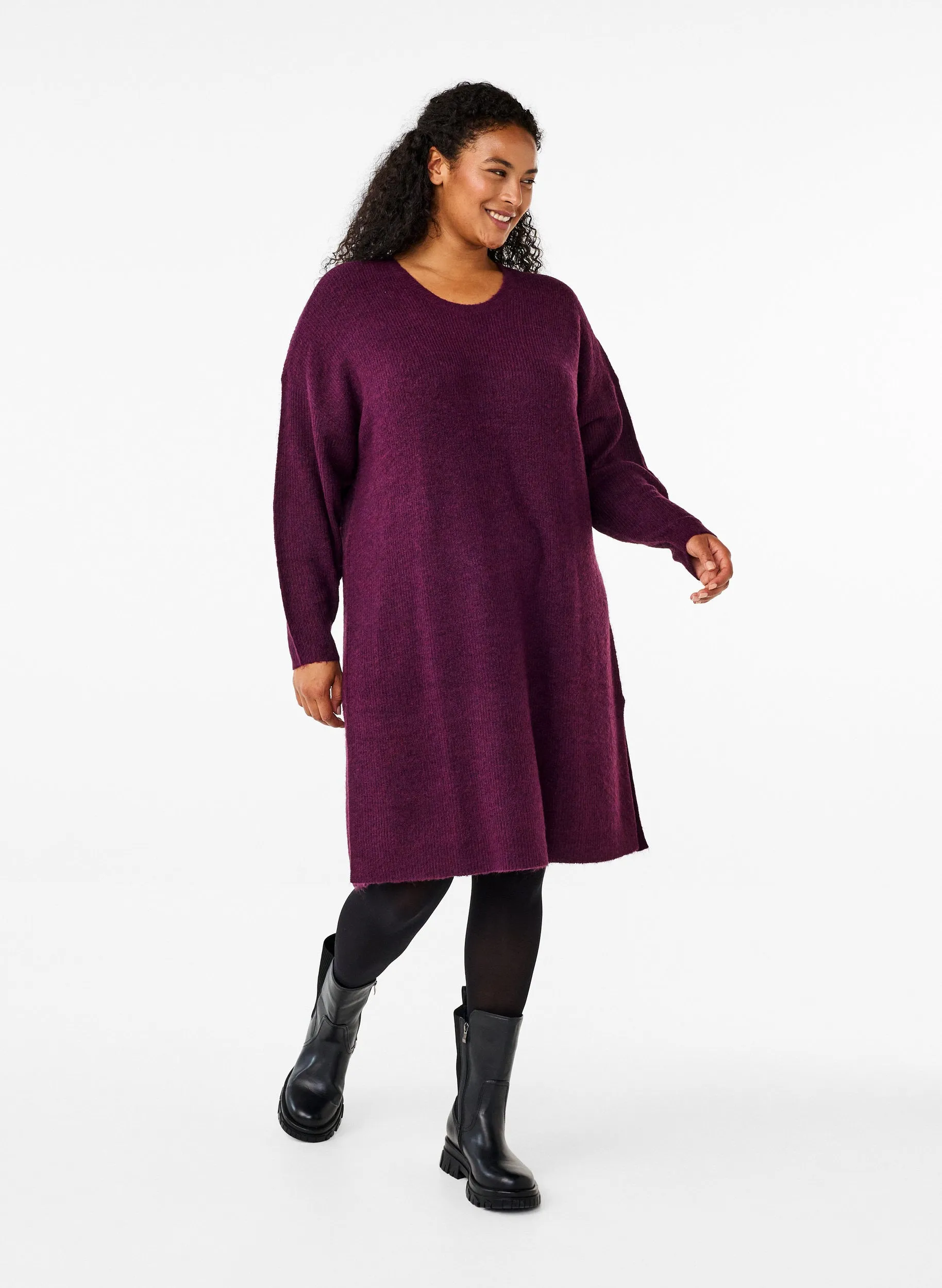 Zizzi Maya Knitted Dress in Purple